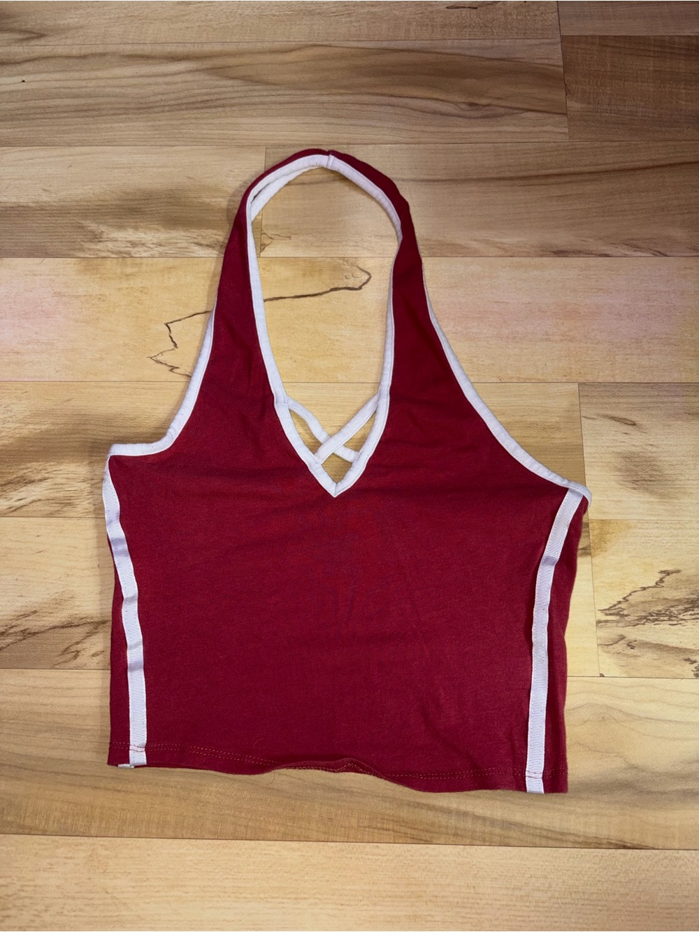 Bozzolo Red Halter Crop Top with White Trim